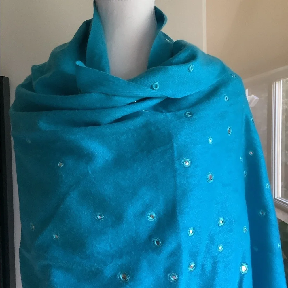 Halston Silk and Pashmina Fringed Scarf/Wrap